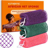 Éponge-réseau africaine HAITOO – ensemble 3 pièces pour exfoliation complète et douce.