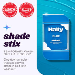 Shade Stix bleu avec brosse intégrée pour une application uniforme sur cheveux.