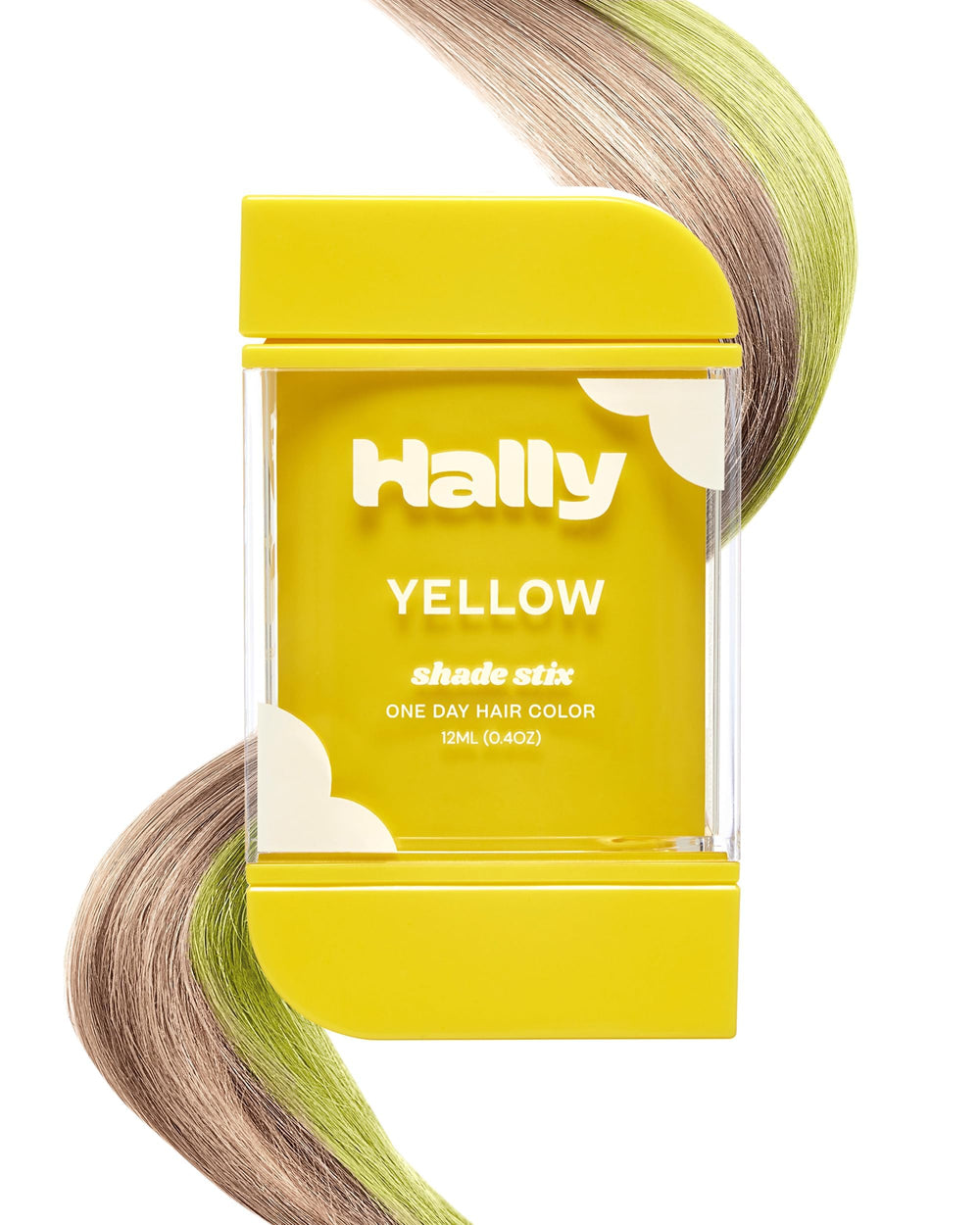 Hally Hair Shade Stix jaune appliqué sur cheveux pour une touche éphémère facile à laver