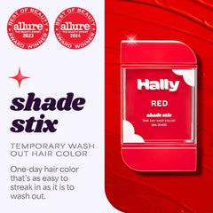 Shade Stix rouge sur cheveux bruns, couleur vive et lavage simple