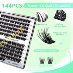 Hannahool faux cils en plaque 12 rangs mélange 14-16mm, volume élégant