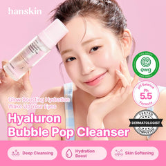 Hanskin Hyaluron Bubble Pop Cleanser, mousse-aeree : peau nette et fraiche des l'instant.