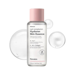 Hanskin Hyaluron Toner bouteille et essence-peau-verre, hydratation durable.