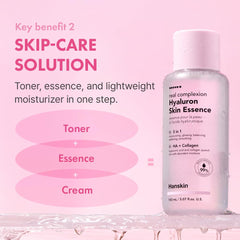 Hydratation profonde avec Hanskin Hyaluron Toner sur peau confortable.