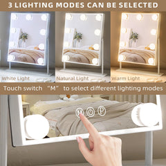 Hansong Miroir cadre aluminium robuste avec LED longue durée et base stable