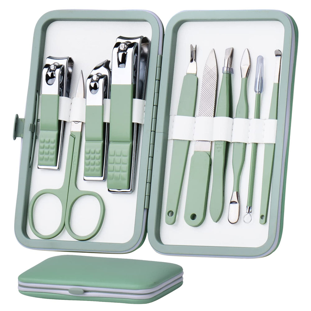 HANTEKAS coffret manucure 10-en-1 avec étui cuir, pratique en voyage.