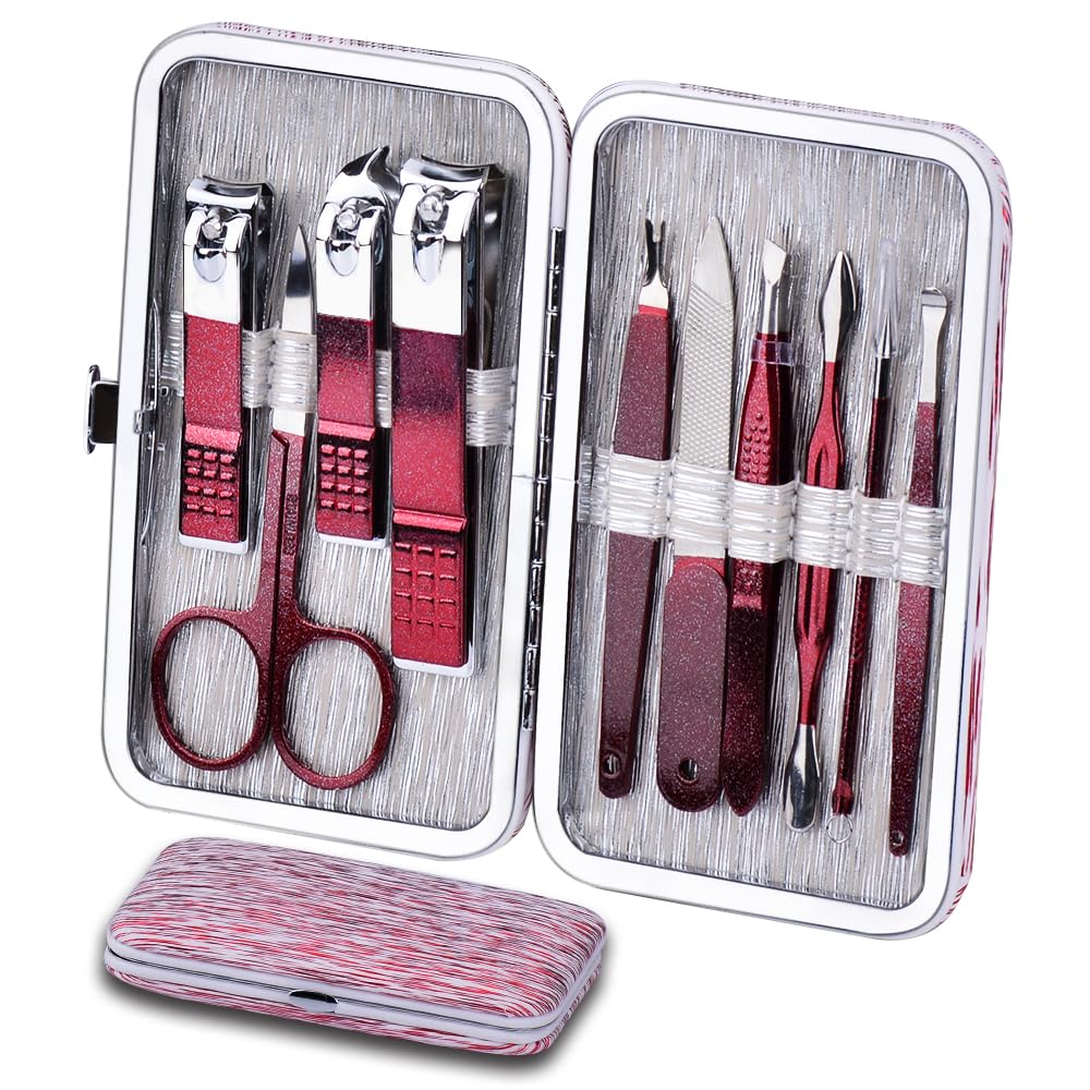 HANTEKAS ensemble manucure 10 en 1 dans étui rose, pratique pour voyage.