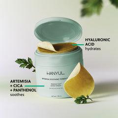 Hanyul Artemisia Toner Pads, face verte – hydratation intensive et apaisement ciblé.
