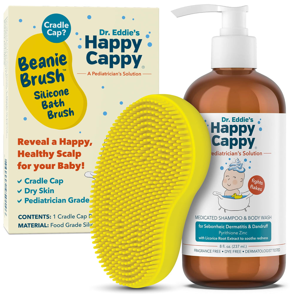 Shampoing médicamenteux Happy Cappy pour bébé, nettoyage doux du cuir chevelu et entretien des pellicules.