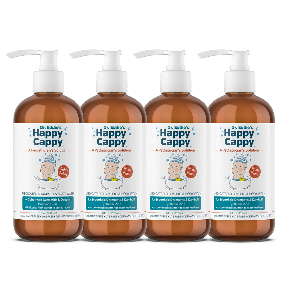 Shampoing Happy Cappy bébé sans parfum dans sa bouteille, idéal pour peaux sensibles.