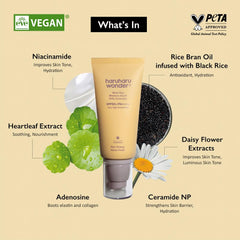 Haruharu Wonder Écran solaire riz noir — fini velouté sans trace blanche.