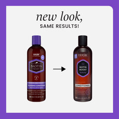 Bouteille après-shampooing HASK Biotin Boost, cheveux plus forts et résistants.