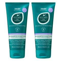 Gommage cuir chevelu HASK pré-shampoo arbre à thé et romarin, exfoliation douce.