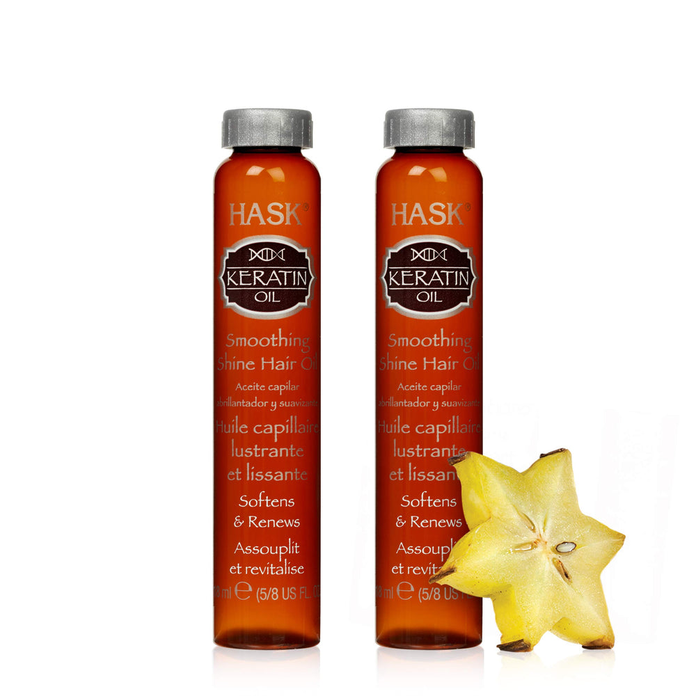 HASK Keratin Protein huile sur cheveux – brillance naturelle sans lourdeur.