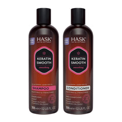 Shampoing Keratine Lissante HASK en bouteille, douceur renforcée pour cheveux rebelles.