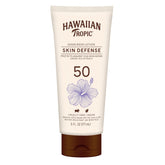 Crème solaire Hawaiian Tropic SPF 50 en bouteille, usage quotidien.