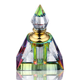 Bouteille parfum égyptienne vintage H&D HYALINE ET DORA, forme rectangle pyramidale, déco raffinée.