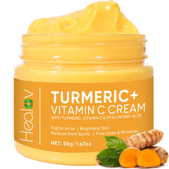 Healov Curcuma Crème Visage – bouteille présentée, teint lumineux.