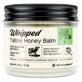 HealthyDerm Tallow Honey Balm sur bouteille, soin hydratant pour peau mature.