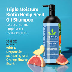 Shampoing Hempz Biotin avec huile de chanvre, soin naturel.