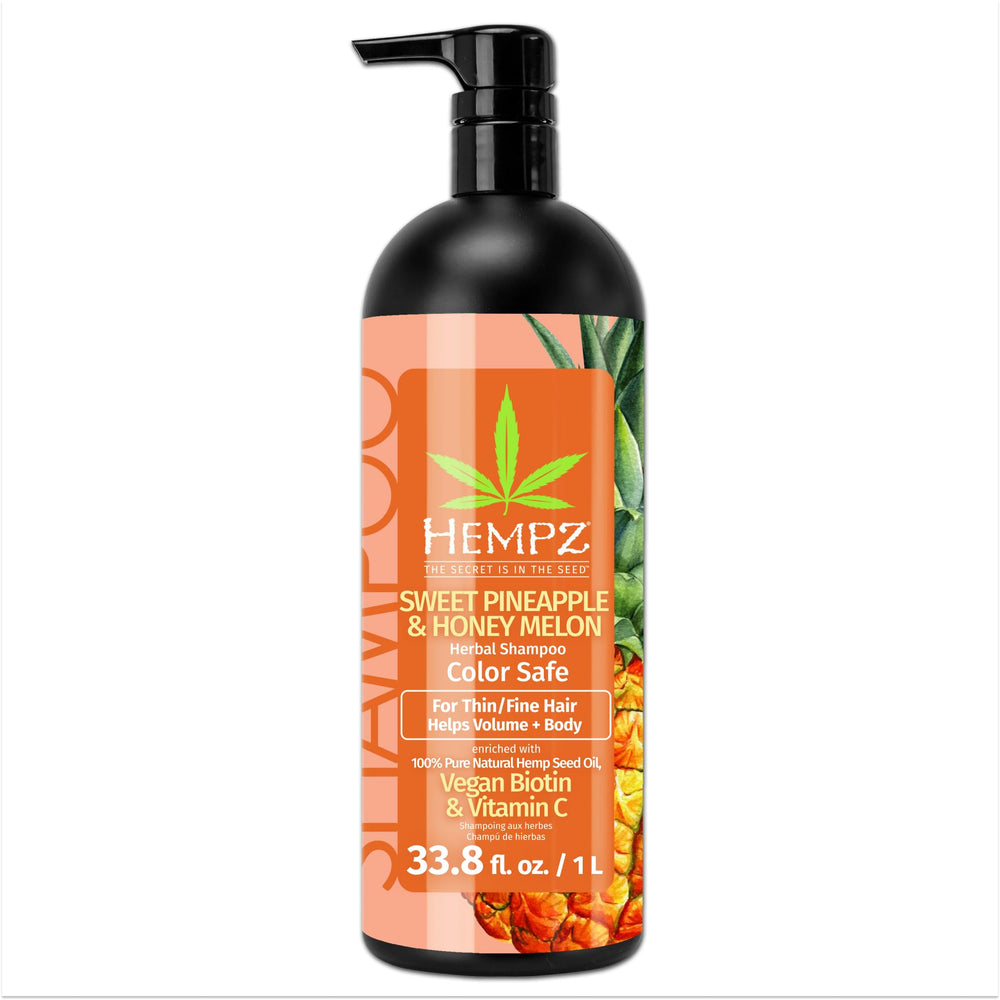 Hempz Biotine Shampoing pour cheveux fins, bouteille ananas-melon: revitalise et démêle sans alourdir.