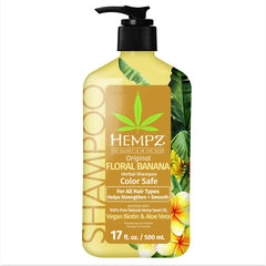Hempz Biotin Shampoing Original, bouteille versée, cheveux hydratés et forts.