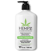 Hempz Body Lotion Fresh Coconut visual focus with quick-absorbing hydration for dry skin.