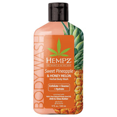 Gel douche Hempz avec ananas et miel, hydratation douce pour peau sensible.
