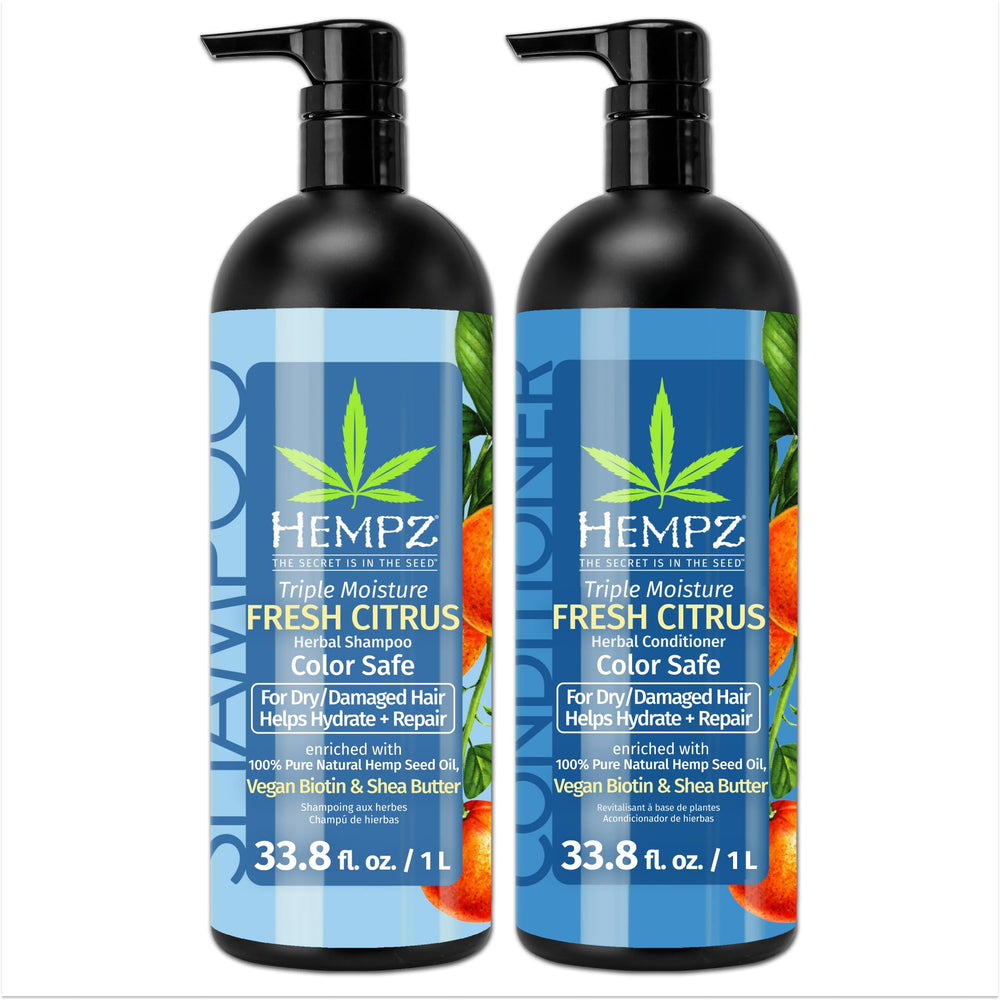 Hempz Shampooing et Après-shampoing en bouteille frontale, hydratation pour cheveux secs.