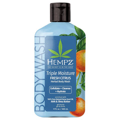 Hempz Triple Moisture Body Wash: bouteille, hydratation douce et parfum pamplemousse pêche