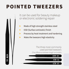 Pinces pointues HengTianMei, maniabilité idéale pour petites particules et débris.