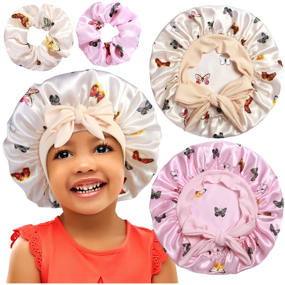 Bonnet satin Heniho pour enfant, ensemble 2 pièces, maintien sûr toute la nuit.