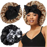 Bonnet satin Heniho grand noeud nocturne protège les cheveux bouclés pendant la nuit.