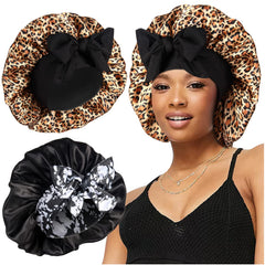 Bonnet satin Heniho grand noeud nocturne protège les cheveux bouclés pendant la nuit.