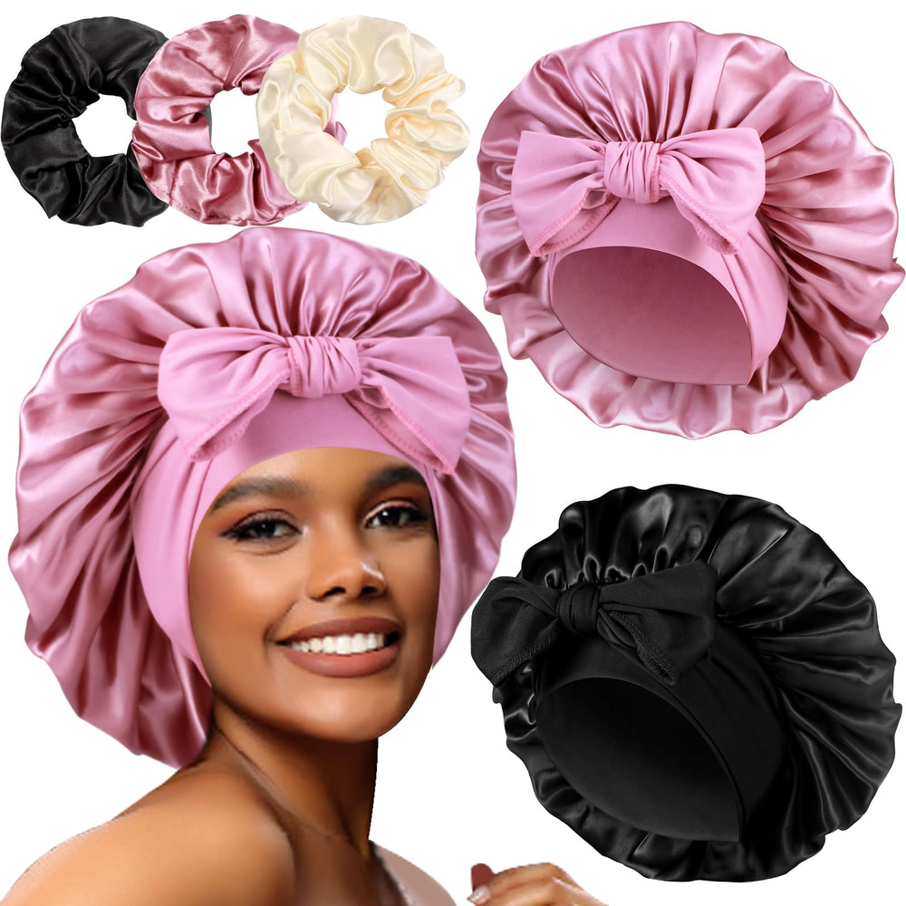 Heniho bonnet satin large avec lien pour maintien nocturne.