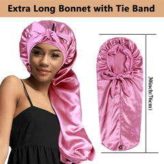 Heniho bonnet satin long avec bande-noeud idéal pour cheveux lourds et nœuds