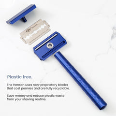 Longueur libre de lame courte du rasoir Henson Shaving, réduction de vibrations.