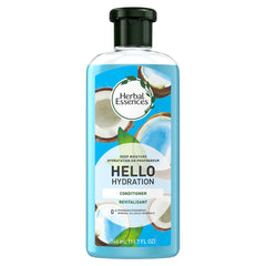 Bouteille Herbal Essences Hello Hydration montrant l’hydratation en profondeur pour cheveux secs