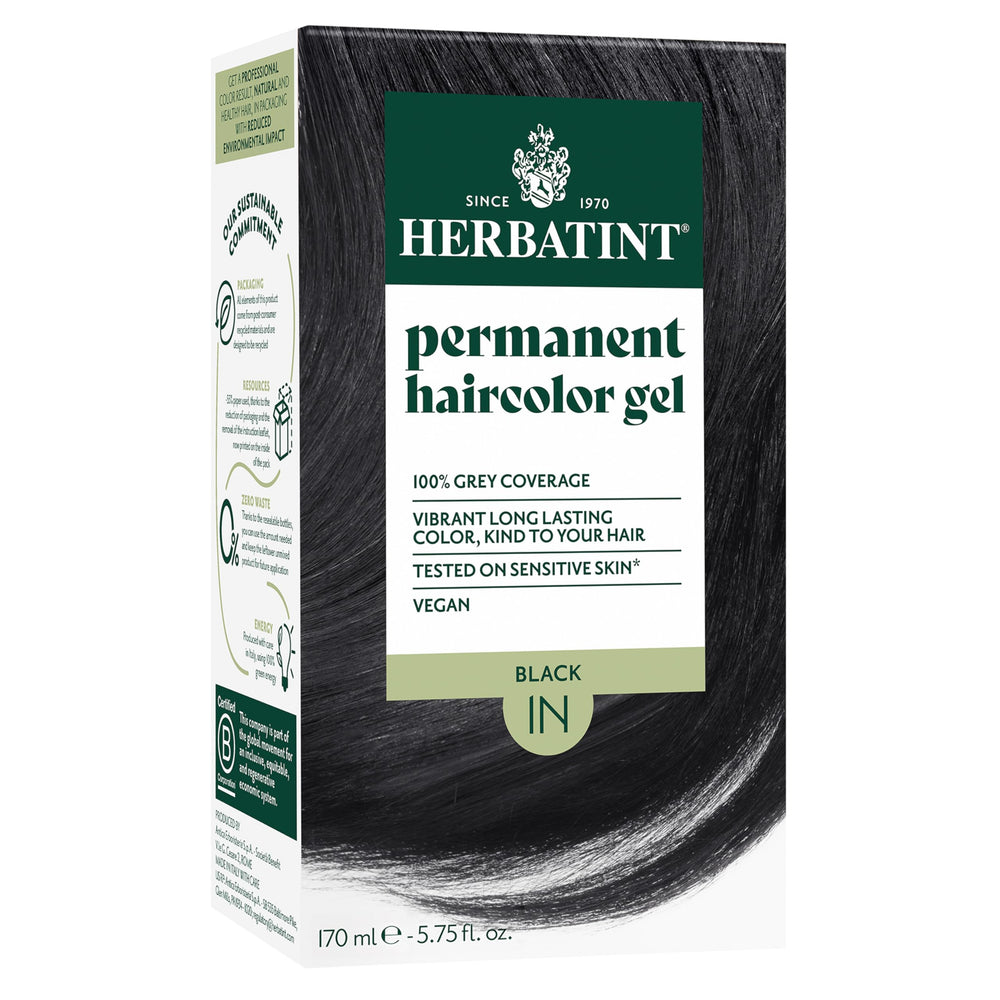 Herbatint 1N Noir – flacon teinture permanente sans ammoniaque pour une couleur uniforme