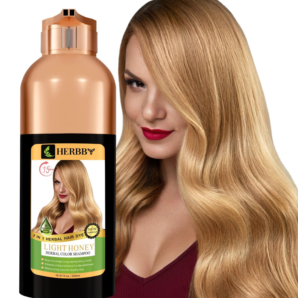 HERBBY Shampoing couleur pour cheveux gris, bouteille 500 ml, couverture durable.