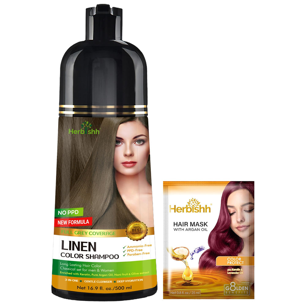Herbishh shampoing colorant cheveux gris, bouteille 500 ml, couleur durable et pratique.