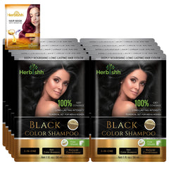 Herbishh shampoo-colorant pour cheveux gris, emballage voyage pratique et couleur durable.