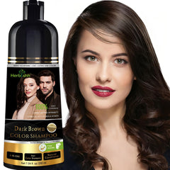 Herbishh shampoo coloration brun foncé offre une couverture des cheveux gris sans ammoniaque.