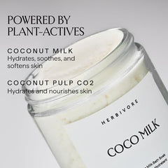 HERBIVORE Bain lait coco bouteille : verser facilement pour une routine nourrissante.