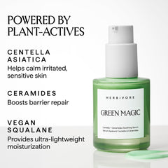 HERBIVORE Green Magic Serum – application-goutte, apporte un apaisement.