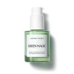 HERBIVORE Green Magic Serum – bouteille-pipette, soin ciblé pour peaux sensibles.