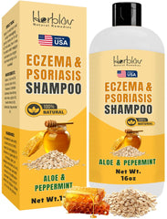 Herblov Shampoing Eczéma, bouteille claire, soulage les démangeaisons et apaise le cuir chevelu.
