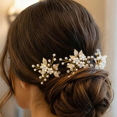 Heread ensemble 3 broches cheveux or, décor romantique.
