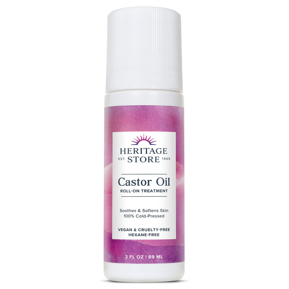 HERITAGE STORE huile de ricin roll-on, nourrissante et polyvalente pour peau et cheveux.