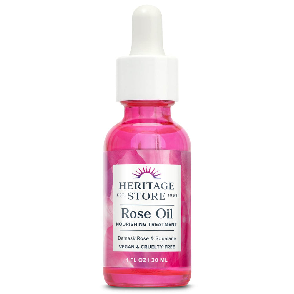 HERITAGE STORE Rose Oil Nourishing Treatment packaging showcases eco-friendly design.